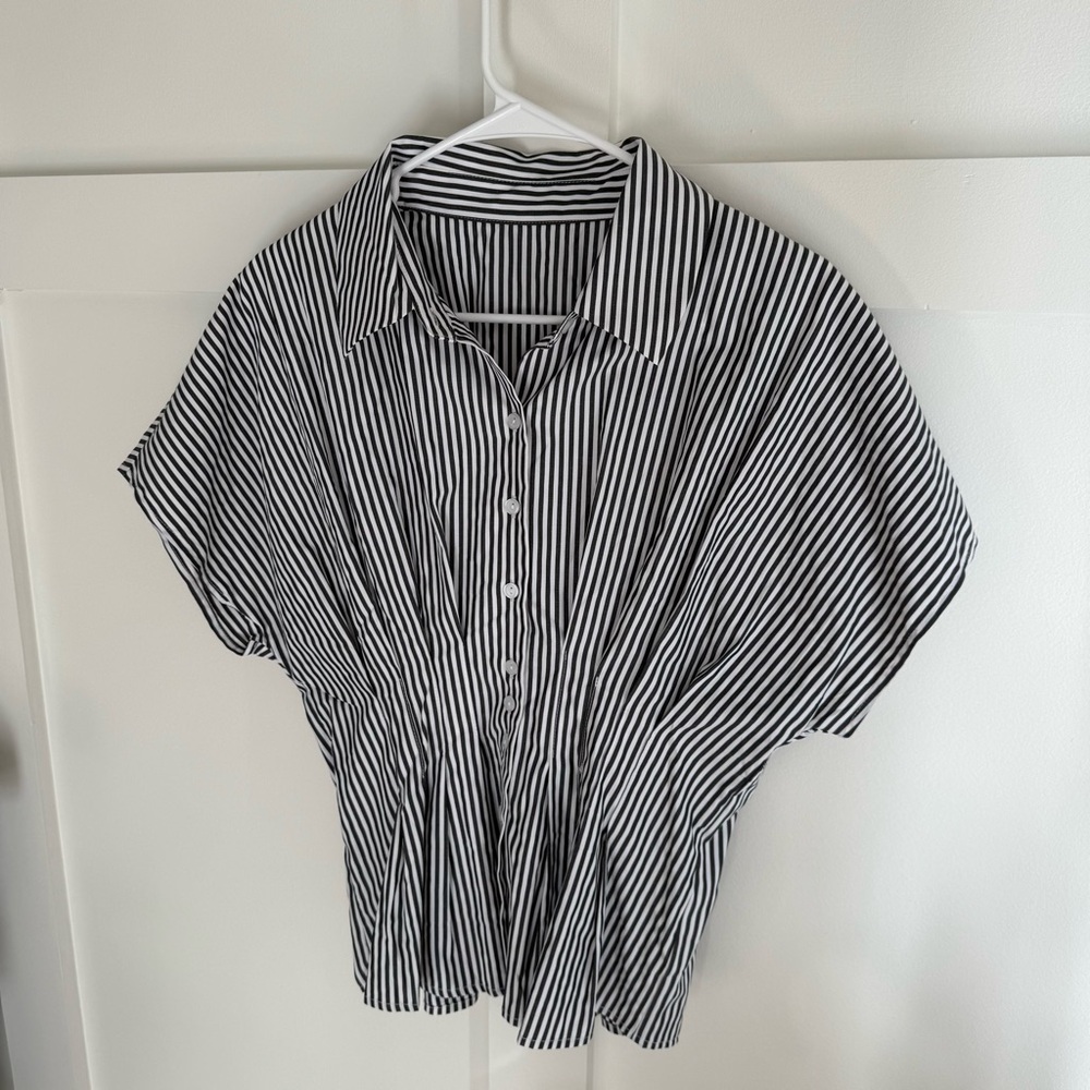 Amazon Black & White Striped Peplum Button Down Top